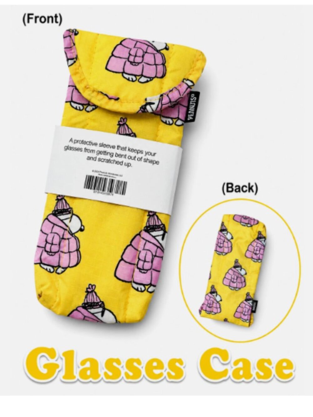 NWT Snoopy Yellow Pink Glasses Case Eyeglasses Sunglasses Soft Sleeve Protector